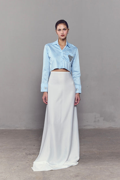 Camisa Crop Top Love Handmade Baby Blue