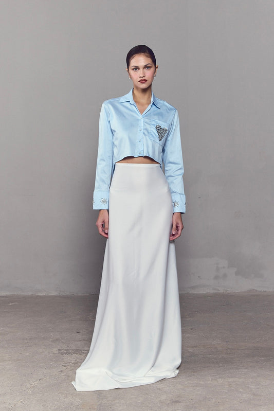 Camisa Crop Top Love Handmade Baby Blue