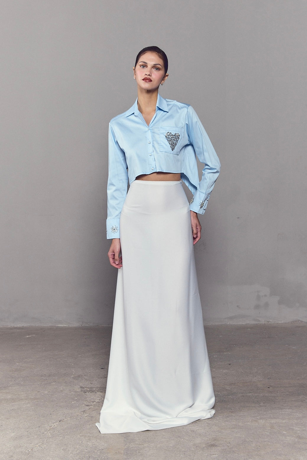 Camisa Crop Top Love Handmade Baby Blue