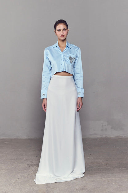 Camisa Crop Top Love Handmade Baby Blue