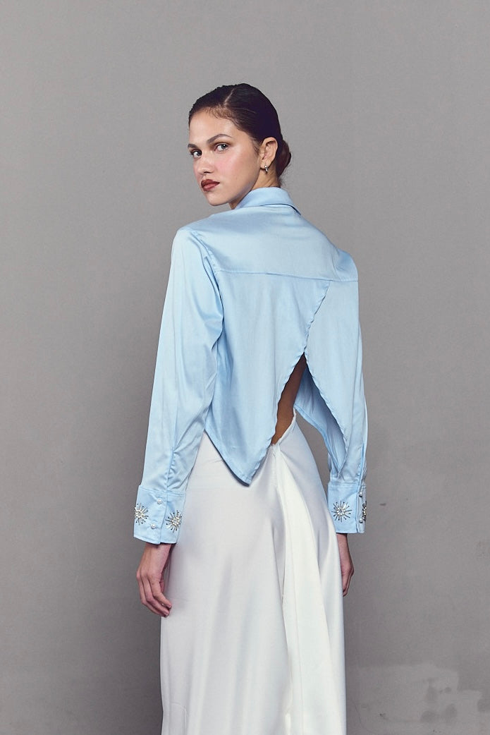 Camisa Crop Top Love Handmade Baby Blue