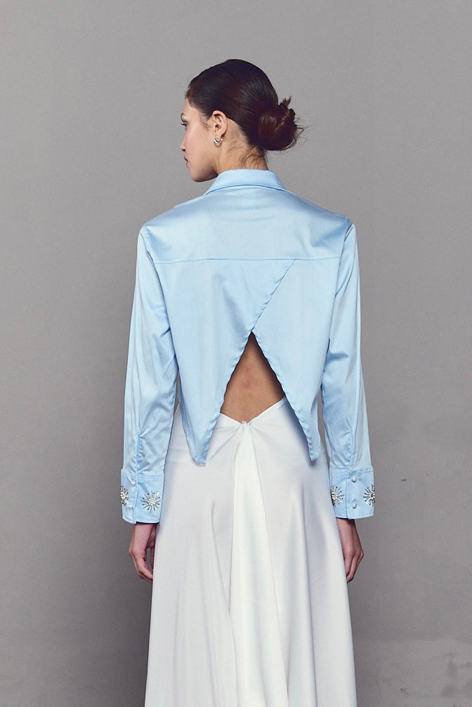 Camisa Crop Top Love Handmade Baby Blue