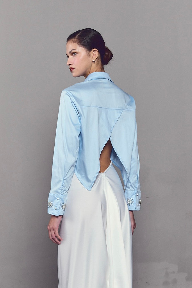 Camisa Crop Top Love Handmade Baby Blue