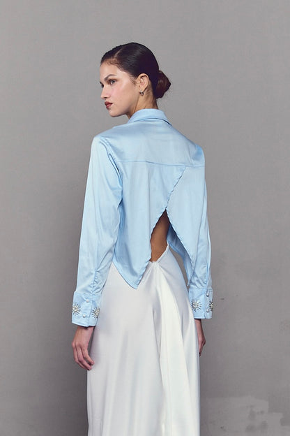 Camisa Crop Top Love Handmade Baby Blue
